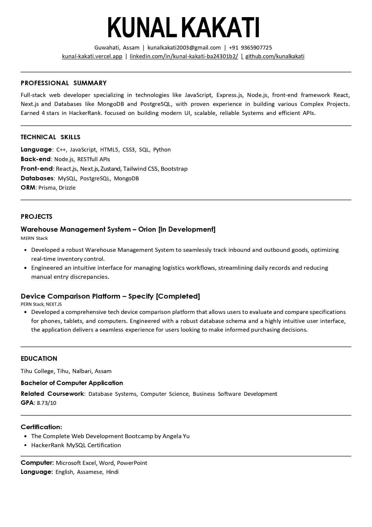 Technical documentation resume preview